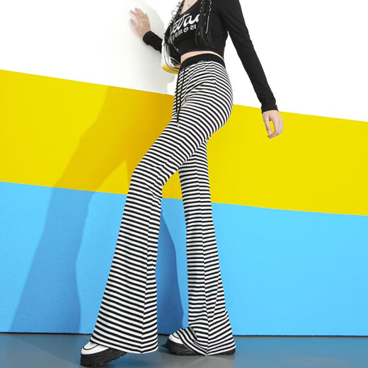
2025 spring and summer drooping stripes loose casual micro-flare pants high waist wide-leg pants floor-sliding long pants women's trendy color [MY-686] M