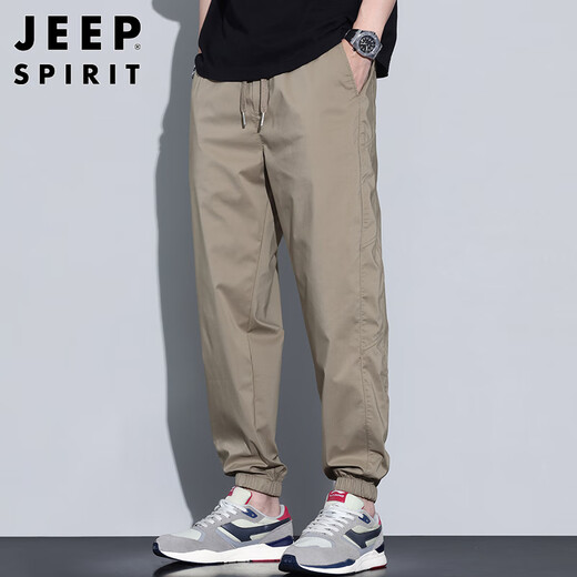 
JEEP SPIRIT Jeep Silk Casual Pants Men's Summer Loose Foot Cropped Pants Outdoor Mountain Work Pants Khaki XL