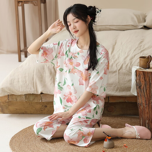 Modal Summer New Chinese Pyjamas setzt kurzärmelige Frauen-Hauskleidung, die gekürzt wurden, geholfen im Sommer. Dünner Stil ist bequem. Y9901 M (Empfohlen 75-95jin [Jin ist gleich 0,5 kg]))