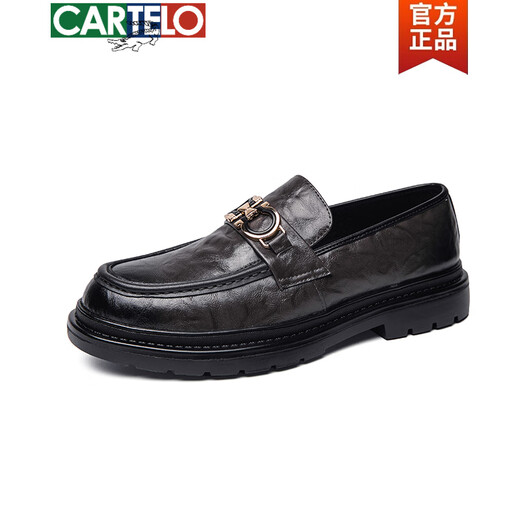 Cartelo echtes Leder -Herren -Slipper fauler Trend Frühling Herrenschuhe Britische Freizeitlederschuhe Koreanische Version von Bohnenschuhen Männer 3518 Schwarz T.S.L Style 38