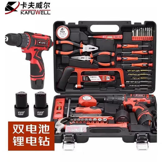 何健弓件双手电钻组套冲击钻工具箱家用维修套装 126件双电池手电钻组套P3893A