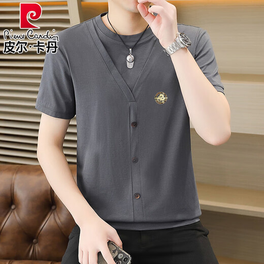Pier Cardin Summer Ice Silk Tricoted Faux T-shirt à manches courtes de style coréen Men et fine et mince T-shirt à manches minces Top 6626 Black M 90-110Jin [Jin est égal à 0,5 kg]