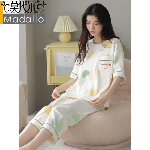 莫代尔2025空调服睡衣女士夏季纯棉短袖七分裤可外穿甜美休闲全棉家居服 607灰色条纹 黑白条纹9848 3XL 建议145-165斤穿