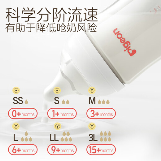 贝亲（Pigeon）新生婴儿 防胀气宽口径玻璃奶瓶 240ml  AA187 M号 3个月+