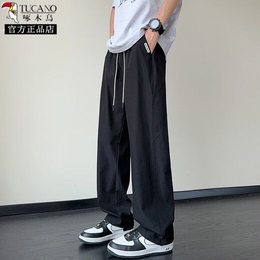 啄木鸟（TUCANO）冰丝裤子男夏季2025薄款宽松直筒休闲裤男生速干凉感运动阔腿长裤 K6636灰色 M 约90-110斤可穿