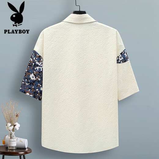 花花公子（PLAYBOY）泡泡纱冰感短袖衬衫男士夏季薄款速干凉感青少年拼色工装衬衣外套 旗舰官方精品】LH-TZ686套装黑色 XL