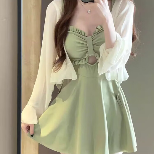 Quchen swimsuit for women in hot springs 2025 new hot spring swimsuit slimming swimsuit swimsuit for women skirt style beach skirt avocado green swimsuit (with jacket) one size fits all recommended 70-120Jin Jin equals 0.5 kg