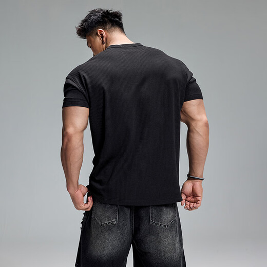 
MUSCLEDOG Muscle Dog Fitness Short Sleeve Men's Summer New Products Loose Casual Henry Shirt Training Suit Sports T-Shirt Black 3XL