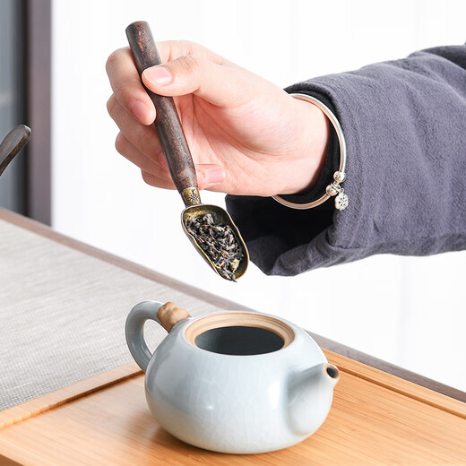 Puqi Black Pottery Sifang Laifu Tea Ceremony Six Gentlemen Round Ashtray Wukong Tea Pet Three-piece Set Tea Clamp Tea Spoon Pot Keeping Pen