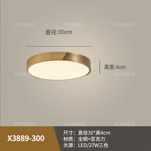 耐用别墅大门口吸顶灯防水防虫入户进门灯室外门前全铜户外阳 新X3890-小号31CM/三色可调
