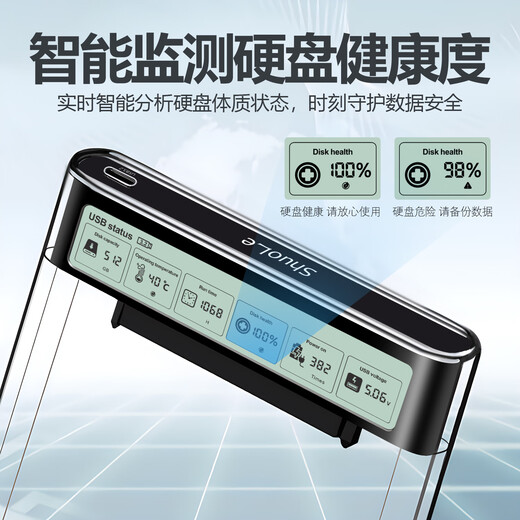 硕乐智能数显USB3.2 SATA串口移动硬盘盒2.5英寸外置硬盘壳 笔记本电脑台式机固态机械SSD透明硬盘盒子
