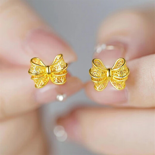 BZK fugitive princess bow niche design gold earrings 999 pure gold earrings fashion versatile pure gold 0.01g filigree bow earrings