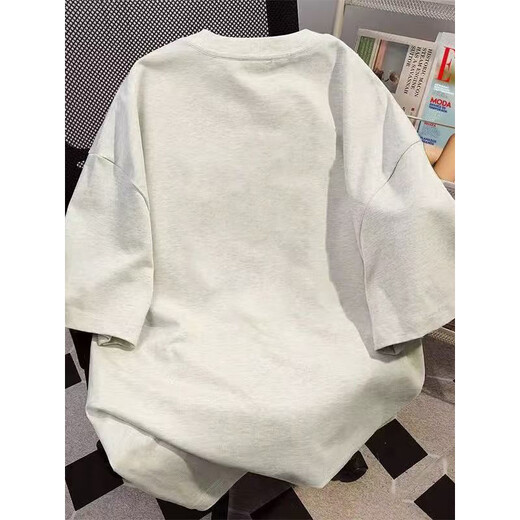 Cantu American Modemarke Heavy Crayon Shin-Shin-Short-Sleeve T-Shief Herren Sommer Lose halbärmelige Basis-Hemd-Hemd-Top-Kleidung weiß grau L [Vorgeschlagen 100-120 Jin [Jin gleich 0,5 kg]]