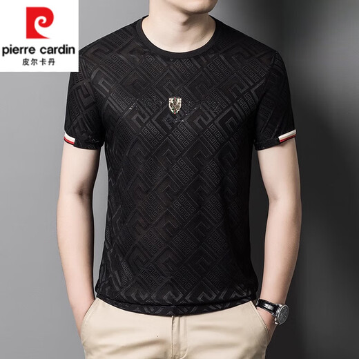 
Pierre cardin mulberry silk short-sleeved T-shirt for men summer silk youth loose thin ice silk men's half-sleeved T-shirt for men T-shirt for men T caramel CQ838 M 165