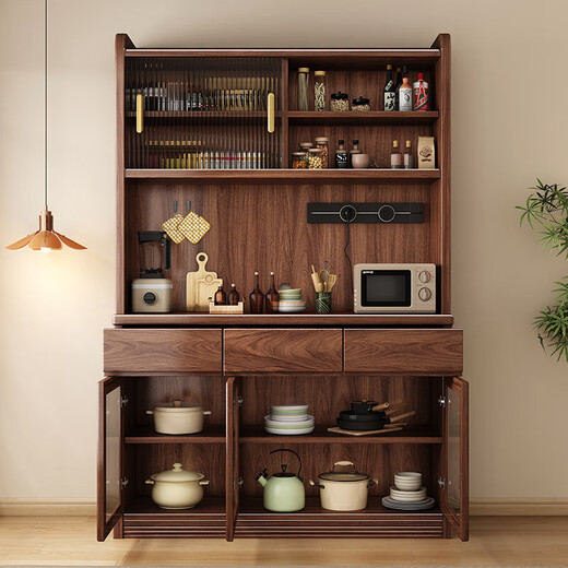 Yahua Xiangshe neue chinesische schwarze Walnussmännchen-Holzschrank gegen Wandschrank Haushalt Wohnzimmer Lagerschrank [keine elektrische Steckdose] Dreitüre Seitenschrankbaugruppe
