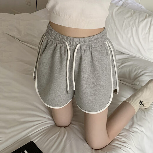 Miao Yijia Sports Shorts Women's Summer 2025 New Outerwear Black Casual Shorts Girls Big Pants High Waist Slim Versatile American Casual Simple Sports Shorts Gray One Size Recommended 120Jin Jin is equal to within 0.5kg