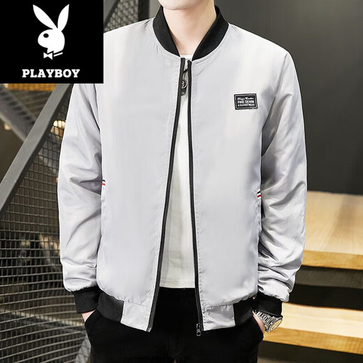 Playboy (Playboy) 2025 Frühlings- und Herbstjacke Herren-Trendy Baseball Collar Thin Casual Short Style Outdoor mit hübsche Herrenjacke 686 Jacke [schwarz] XL [Vorgeschlagen 105-120jin [Jin ist ungefähr 0,5 kg]]