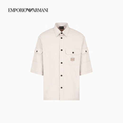安普里奥·阿玛尼（Emporio Armani）2025春季新款男士廓形翻领短袖工装衬衫 U1098-杏仁色 S (：120-130斤)