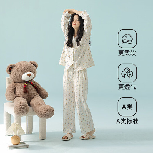 All-Cotton Class A Spring New Pajama's Women's Pure Cotton Cotton Cotton Cotton Corean Home Suit Set Set 3E3291-Women Стиль M (предлагается 90-105JIN [JIN равен 0,5 кг]