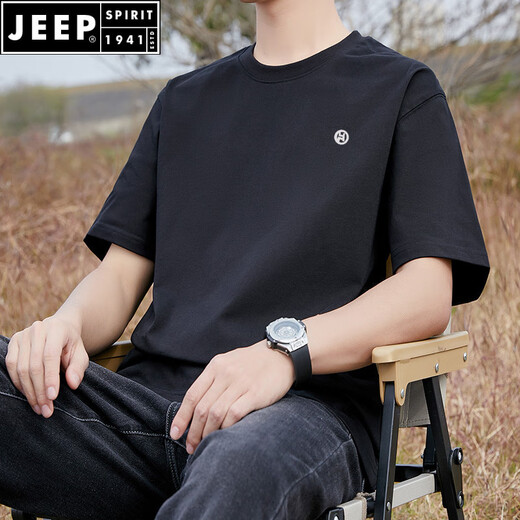 JEEP SPIRIT棉短袖T恤男士ins夏季百搭白色体恤港风情侣款宽松半袖上衣服潮 白色棉短袖-1365 S 【建议90-115斤】