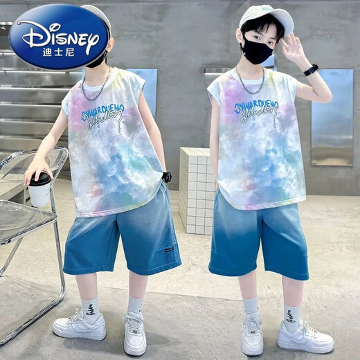 迪士尼（Disney）儿童装男童夏装无袖背心套装新款夏季中大童男孩运动帅气夏款 TZK693-绿色套装 120 建议身高110-120厘米