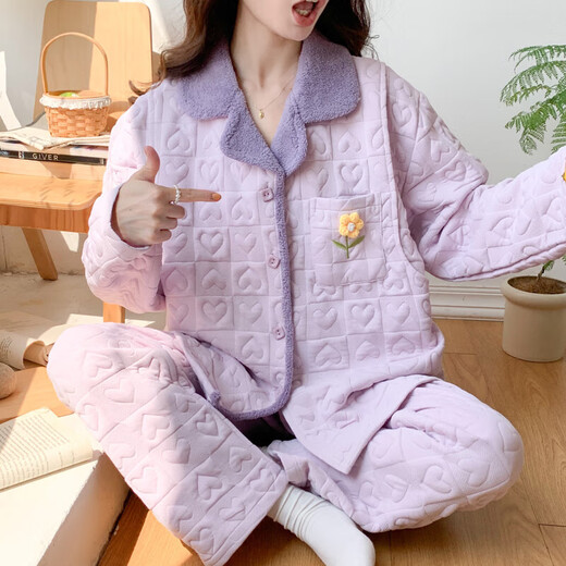 诗迦努秋冬加厚纯棉哺乳两件套睡衣 6172#紫色 M码(建议80-100斤)