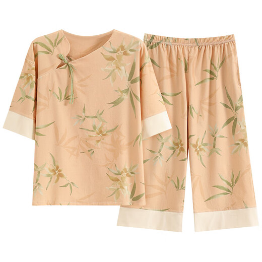 2025 new pajamas for women in summer short-sleeved suit for Chinese style knitted cotton cropped pants casual home clothes can be worn outside 9908 L [100-120Jin [Jin equals 0.5 kg]]