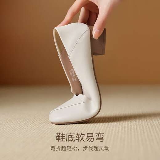 ZHR粗跟单鞋女经典拼接工作皮鞋通勤一脚蹬浅口女鞋软底AH673黑色39