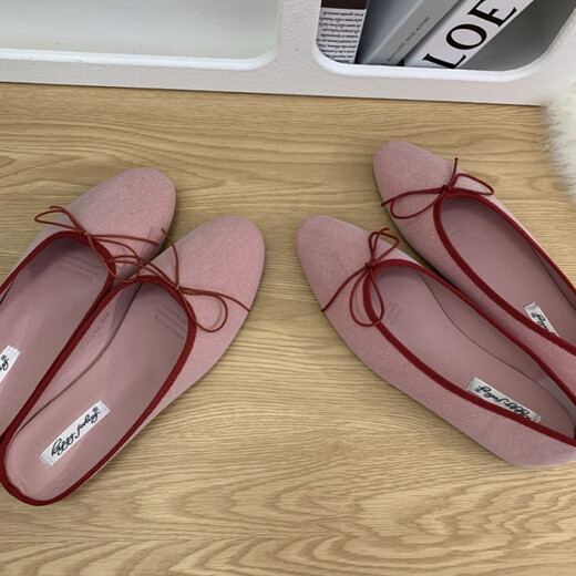 S.Sofea Red French Bow Flat Sole chaussures simples pour les chaussures de ballet à semelle douce d'été pour femmes J683-11 Suede plate Sole est plus petite en taille rouge 39