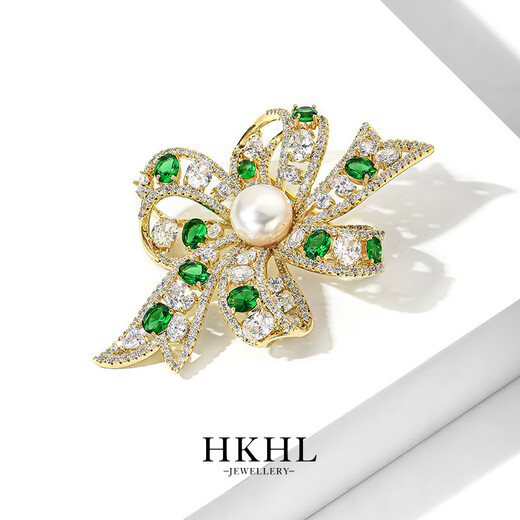 HKHL Freshwater Pearl Bow Brooch High-end Women's Light Luxury Suit Corsage Pin Scarf Button Girls Birthday Gift Freshwater Pearl Bow Brooch