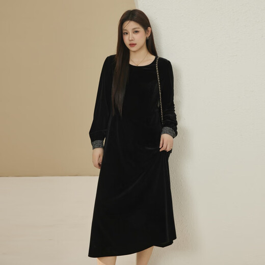 纤莉秀大码女装法式复古赫本风气质知性两件套装胖mm2025春装新款 黑色[连衣裙QJ3894] XL