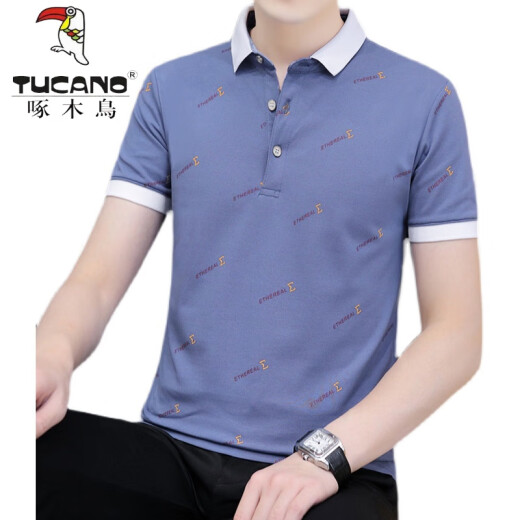 啄木鸟（TUCANO）短袖T恤男夏季休闲青年带领子上衣服半袖百搭百搭帅气polo衫 黑色 QY679 M 100-120斤