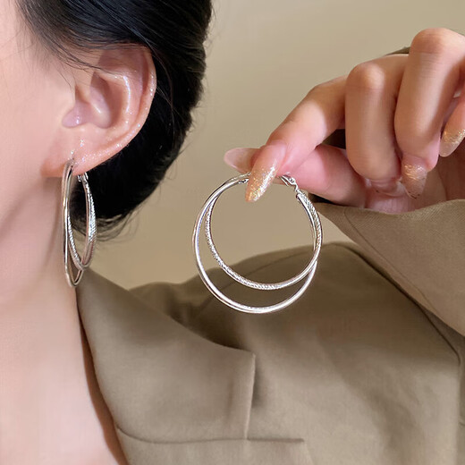 Simple cold style double hoop earrings for women 2025 new trendy earrings temperament high-end atmospheric earrings earrings silver double layer hoop earrings one pair