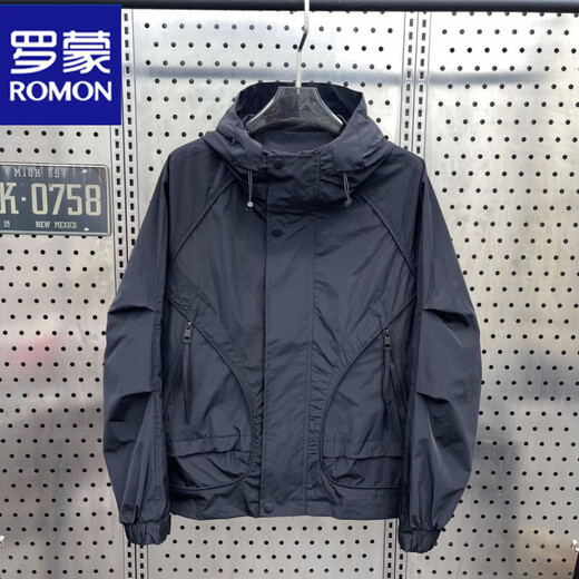 ROMON Windproof and Waterproof Jacket Men's 2025 Spring and Autumn Casual Versatile Slim Fit Hooded Work Jacket Black Velvet Thickened XL