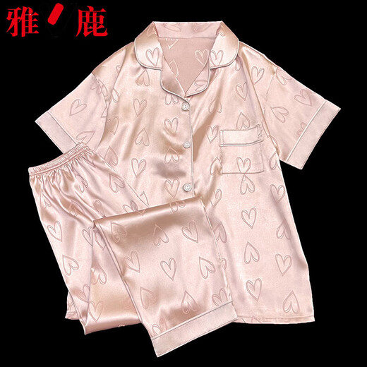 Yalu Bingsi Pajamas for women in summer love printing set thin sweet girl short-sleeved trousers ice silk home clothes feel-YFY-9906 [short-sleeved shorts] L [recommended 100-120 Jin [Jin equals 0.5 kg]]