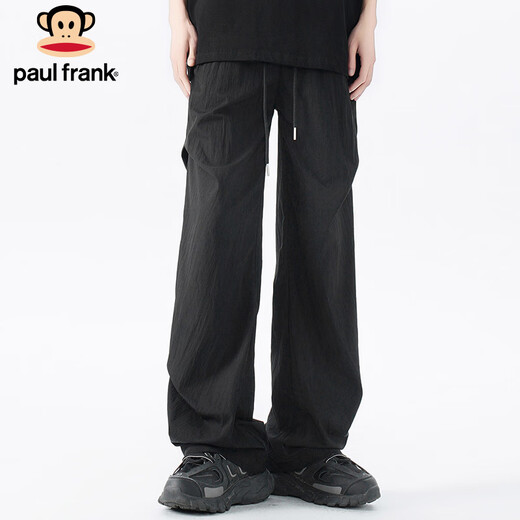大嘴猴（paul frank）冰丝裤子男士夏季薄款休闲裤男户外阔腿男裤伞兵裤 黑色 XL