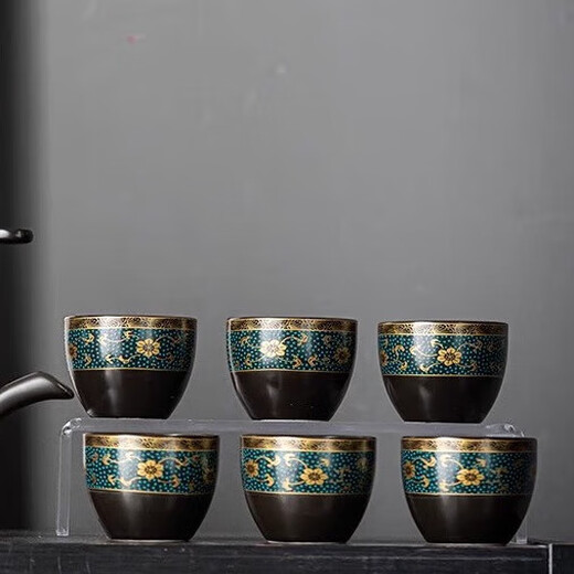 Lazy tea set for home drinking, anti-scalding teapot, ceramic Kung Fu teacup, stone-milled semi-automatic tea making artifact, 6 ancient rhyme teacups