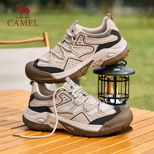 骆驼（CAMEL）踏山男士户外登山复古网面休闲低帮徒步鞋 G14S342046 杏色 42