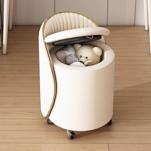 Jungle Makeup Stool Dressing Table Chair Bedroom Dressing Stool Makeup Chair Light Luxury High-end Manicure Chair Rotatable with Backrest Pulley Storage Model - All White