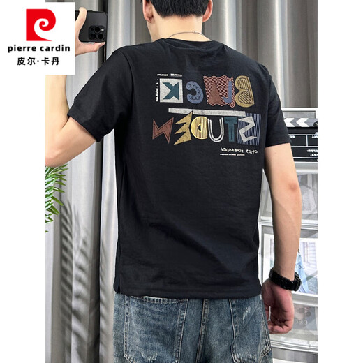 皮尔卡丹（pierre cardin）印花短袖t恤男士夏2025新款中青年修身上衣服百搭休闲半袖体恤衫 卡其色 L