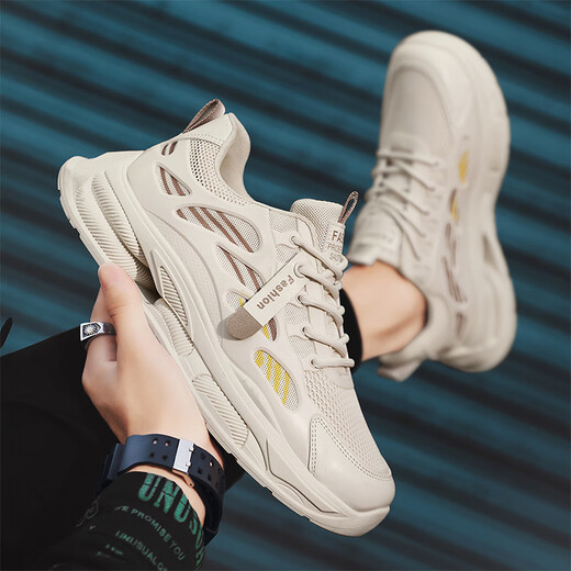 
Changxiang Huili men's shoes in summer new mesh breathable casual shoes soft sole running non-slip heightened sports trend dad shoes men F683 beige 42