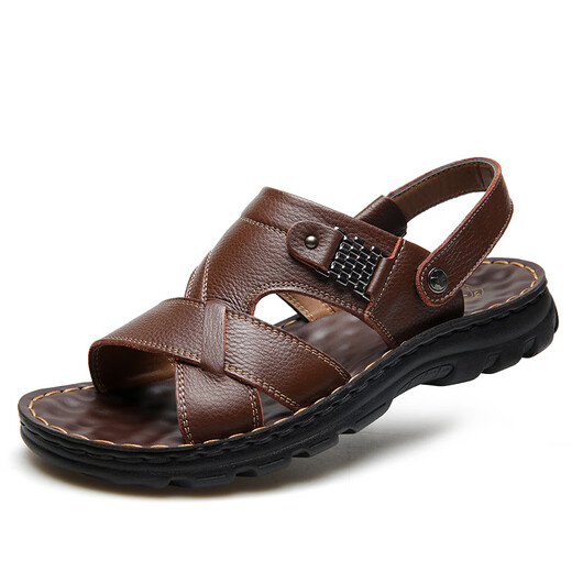 Dadong (Dusto) 2025 Neue Top-Layer-Kowiden-Männer-Sandalen Herren-Leder-Strandschuhe lässige Männerschuhe grenzüberschreitend große Pantoffeln 12129 Brown 37