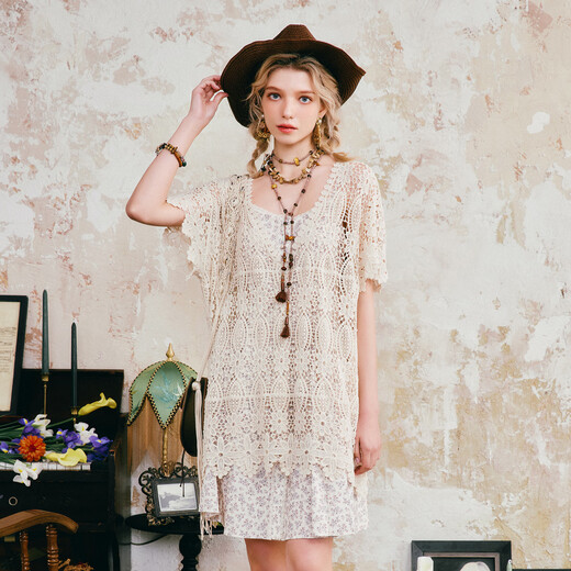 Wancaoyi 2025 summer new casual loose lace two-piece fashion suit off-white S