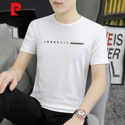 皮尔卡丹（pierre cardin）冰丝短袖t恤男士2025新款夏季薄款体恤夏天休闲潮牌大码男装上衣 1423白色 XL 125斤-140斤