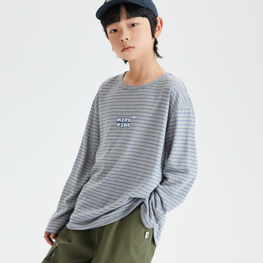 Mipo children's 25 new style gray striped long-sleeved sun protection T-shirt spring and summer high-end casual trendy brand loose top gray 120