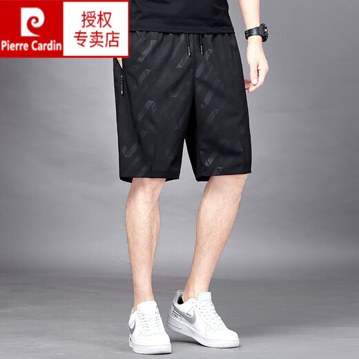 皮尔卡丹（pierre cardin）五分裤男士夏季冰丝薄款速干透气休闲宽松加大码运动短裤沙滩裤子 7029黑色 4XL 180-195斤