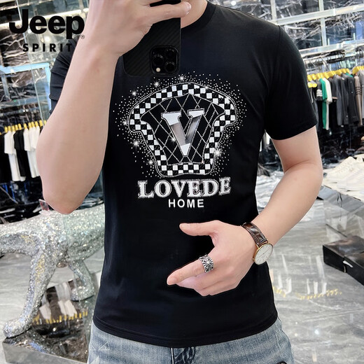 
JEEP SPIRIT Jeep Summer Men's T-shirt Short-sleeved Mercerized Cotton Slim Round Neck Half-sleeved Top New Hot Diamond European T-shirt White [723-Godlas Lafayette] M [Suggested 100-118Jin [Jin equals 0.5 kg]]