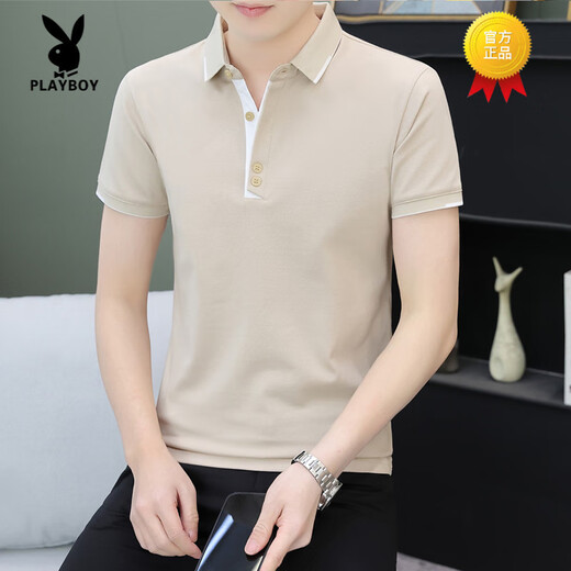 花花公子（PLAYBOY）翻领男士短袖t恤夏季潮流休闲纯色polo衫修身百搭有领潮牌上衣服 白色 QY723 M
