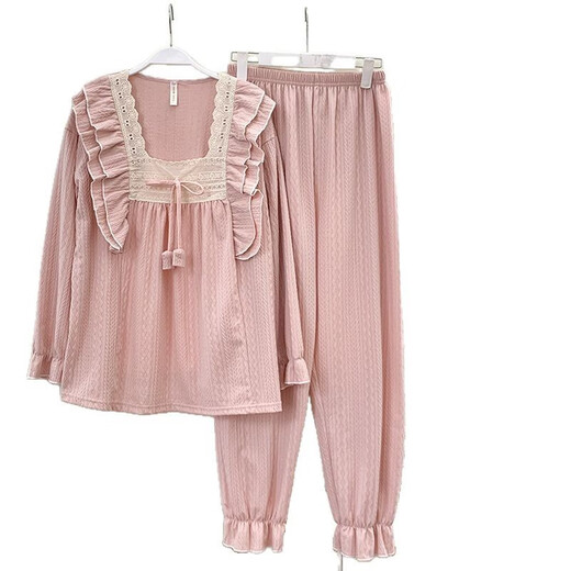 Gemmes colorées Spring and Automne Pajamas Cardigan à manches longues pour femmes mince en dentelle douce en dentelle de maison kyx-x9904 rose 180 xl