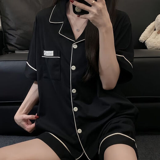 
Catman (MiiOW) Korean version simple solid color pure cotton pajamas women's short-sleeved shorts summer high-end two-piece dormitory home clothing set 9905# dark gray M 80-100Jin [Jin equals 0.5 kg]